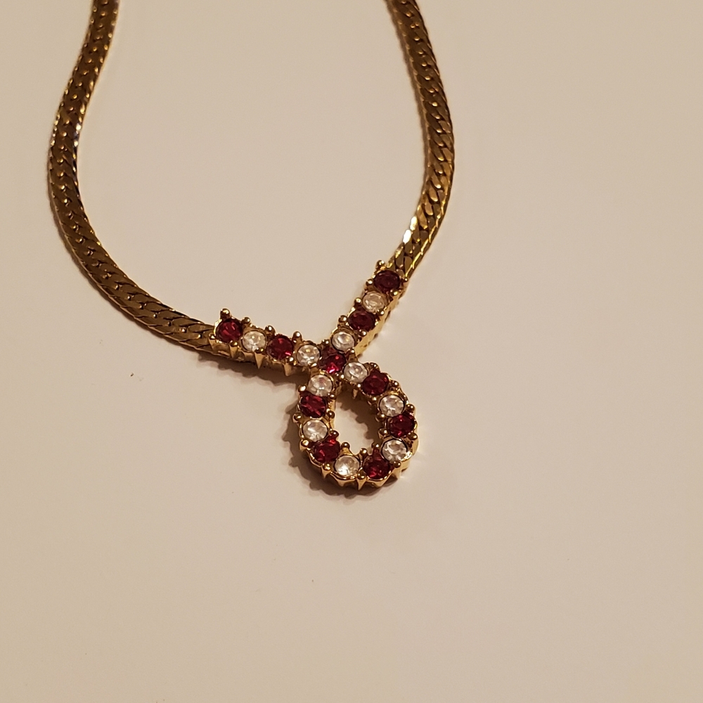 Vintage Rhinestone Gold Herringbone Necklace